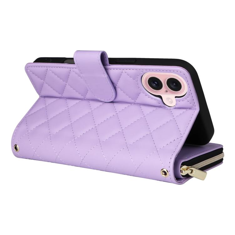 Crossbody Rhombic Zipper Tower Buckle Leather Phone Case with Lanyard, For iPhone 17e / 16e, For iPhone 17 Pro Max, For iPhone 17 Pro, For iPhone 17