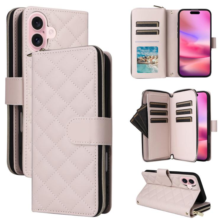 Crossbody Rhombic Zipper Tower Buckle Leather Phone Case with Lanyard, For iPhone 17e / 16e, For iPhone 17 Pro Max, For iPhone 17 Pro, For iPhone 17