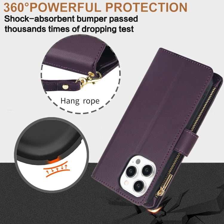 YM016 Rhombic Zipper Card Wallet Leather Phone Case with Lanyard, For iPhone 15, For iPhone 14 Plus, For iPhone 14
