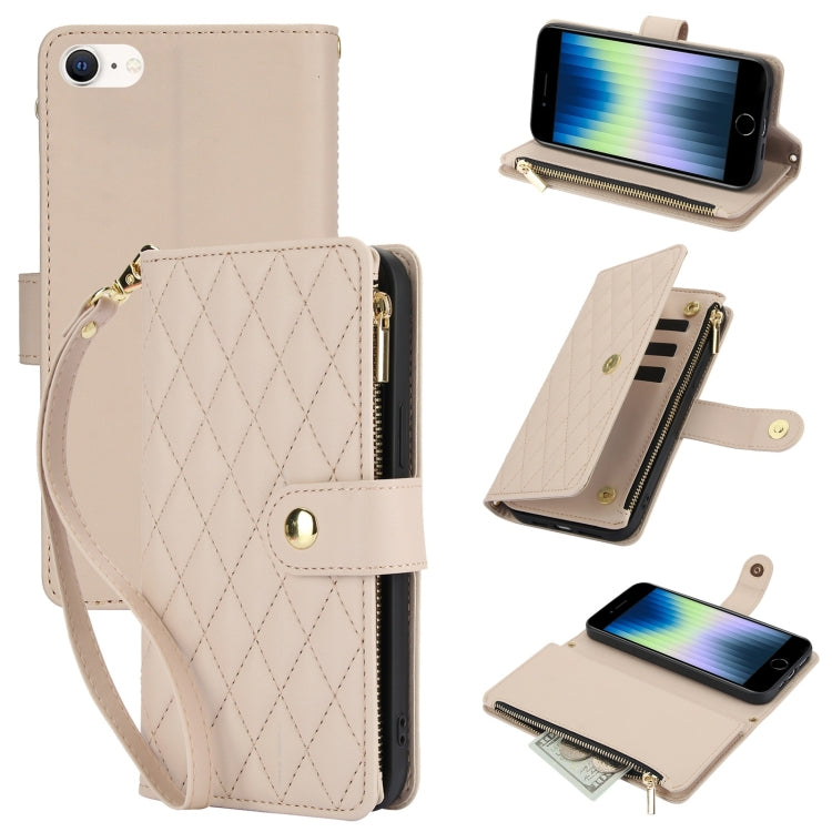 YM016 Rhombic Zipper Card Wallet Leather Phone Case with Lanyard, For iPhone 14 Pro, For iPhone 14 Pro Max, For iPhone SE 2022 / SE 2020 / 8