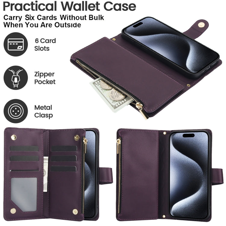 YM016 Rhombic Zipper Card Wallet Leather Phone Case with Lanyard, For iPhone XS Max, For iPhone 8 Plus / 7 Plus