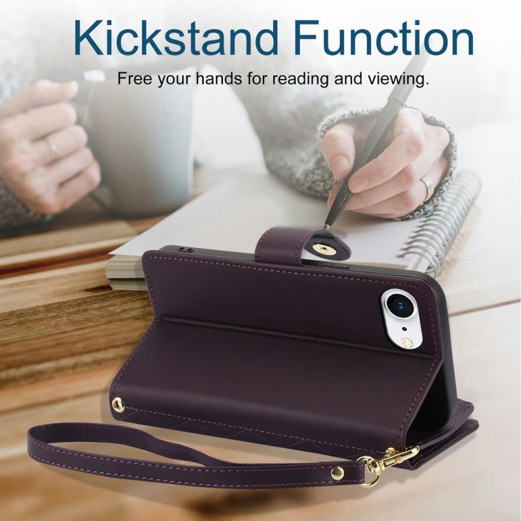 YM016 Rhombic Zipper Card Wallet Leather Phone Case with Lanyard, For iPhone 16e, For iPhone 16 Pro Max, For iPhone 16 Pro