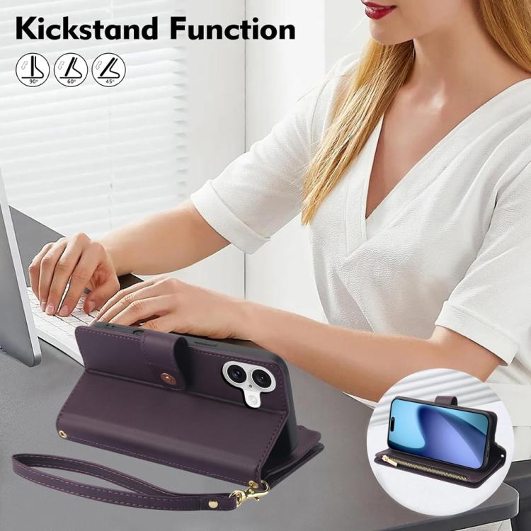 YM016 Rhombic Zipper Card Wallet Leather Phone Case with Lanyard, For iPhone 16 Plus, For iPhone 16, For iPhone 15 Pro Max