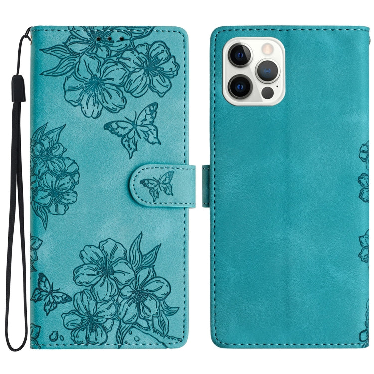 Cherry Blossom Butterfly Skin Feel Embossed PU Phone Case, For iPhone 15 Pro Max, For iPhone 15 Pro, For iPhone 15 Plus