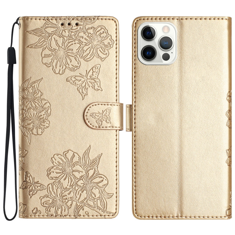 Cherry Blossom Butterfly Skin Feel Embossed PU Phone Case, For iPhone 15 Pro Max, For iPhone 15 Pro, For iPhone 15 Plus