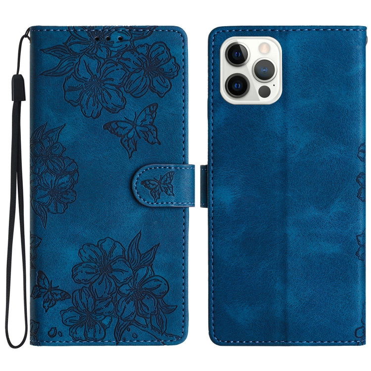 Cherry Blossom Butterfly Skin Feel Embossed PU Phone Case, For iPhone 15 Pro Max, For iPhone 15 Pro, For iPhone 15 Plus
