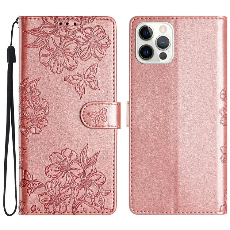Cherry Blossom Butterfly Skin Feel Embossed PU Phone Case, For iPhone 13 Pro Max, For iPhone 13 Pro, For iPhone 13