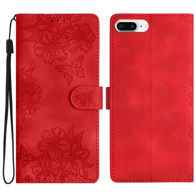Cherry Blossom Butterfly Skin Feel Embossed PU Phone Case, For iPhone XS Max, For iPhone 8 Plus / 7 Plus