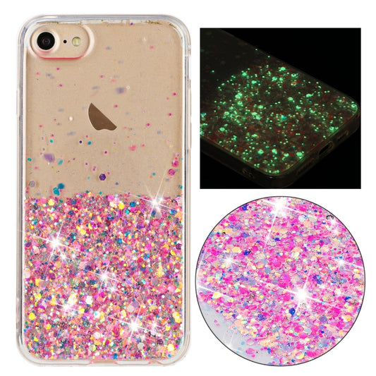 Transparent Frame Noctilucent Glitter Powder TPU Phone Case, For iPhone 8 / 7