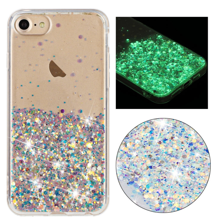 Transparent Frame Noctilucent Glitter Powder TPU Phone Case, For iPhone 8 / 7