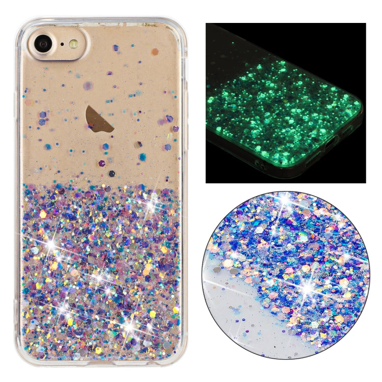 Transparent Frame Noctilucent Glitter Powder TPU Phone Case, For iPhone 8 / 7