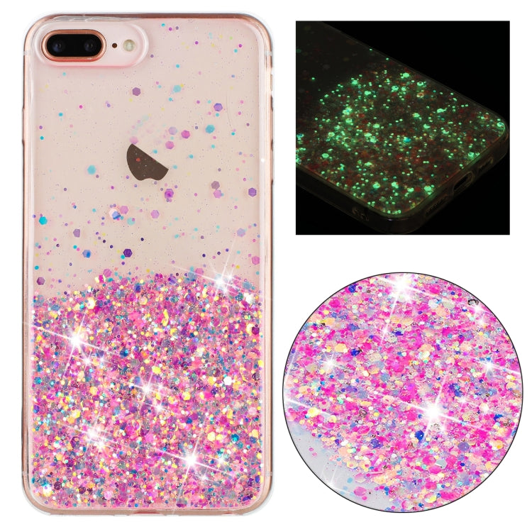 Transparent Frame Noctilucent Glitter Powder TPU Phone Case, For iPhone XR, For iPhone XS Max, For iPhone X, For iPhone 8 Plus / 7 Plus