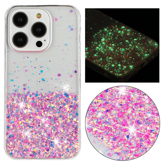 Transparent Frame Noctilucent Glitter Powder TPU Phone Case, For iPhone 13 Pro Max, For iPhone 13 Pro, For iPhone 13, For iPhone 12 Pro Max