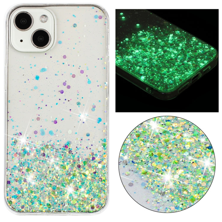 Transparent Frame Noctilucent Glitter Powder TPU Phone Case, For iPhone 14 Plus, For iPhone 14, For iPhone 14 Pro, For iPhone 14 Pro Max