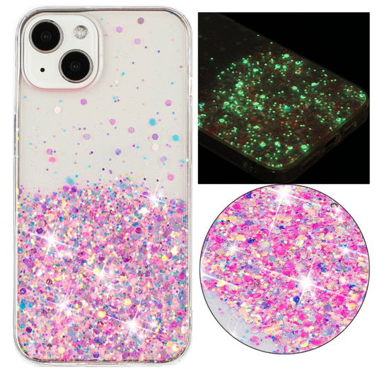 Transparent Frame Noctilucent Glitter Powder TPU Phone Case, For iPhone 14 Plus, For iPhone 14, For iPhone 14 Pro, For iPhone 14 Pro Max
