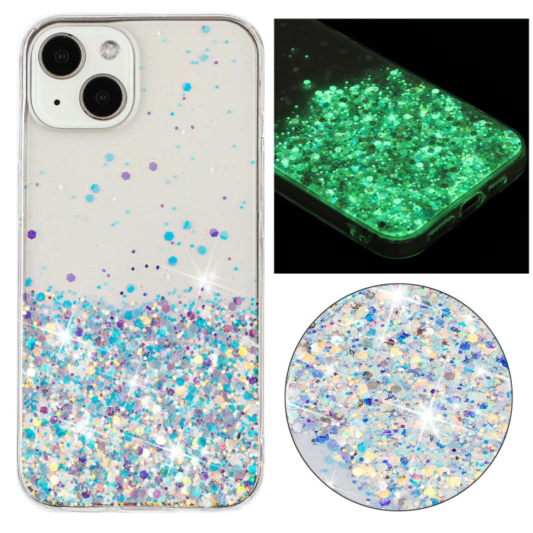 Transparent Frame Noctilucent Glitter Powder TPU Phone Case, For iPhone 14 Plus, For iPhone 14, For iPhone 14 Pro, For iPhone 14 Pro Max