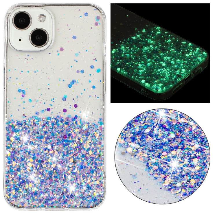 Transparent Frame Noctilucent Glitter Powder TPU Phone Case, For iPhone 14 Plus, For iPhone 14, For iPhone 14 Pro, For iPhone 14 Pro Max