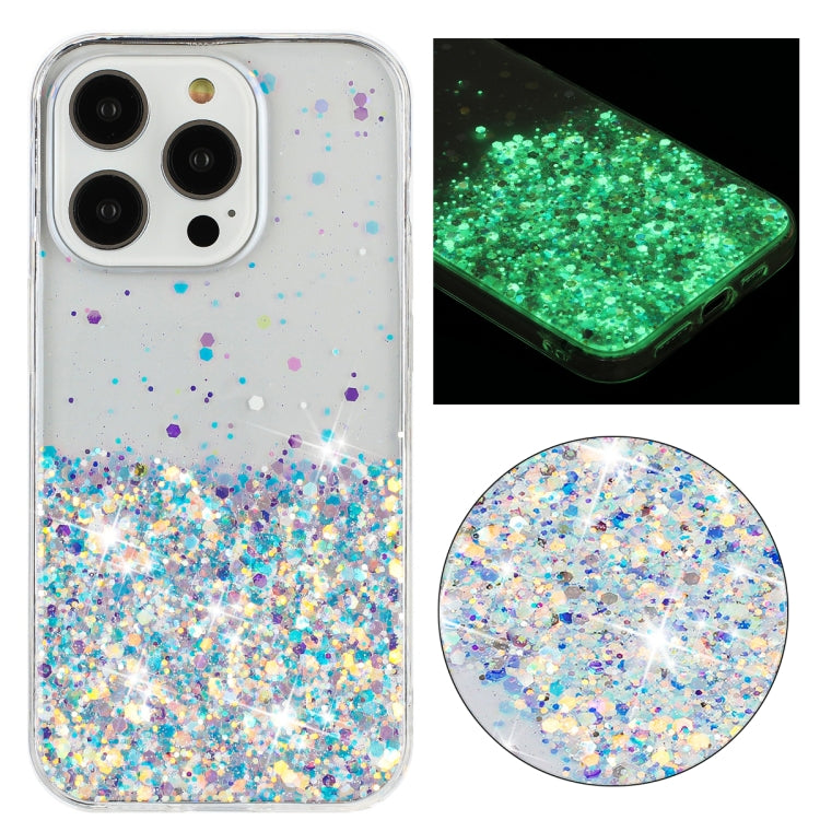 Transparent Frame Noctilucent Glitter Powder TPU Phone Case, For iPhone 14 Plus, For iPhone 14, For iPhone 14 Pro, For iPhone 14 Pro Max