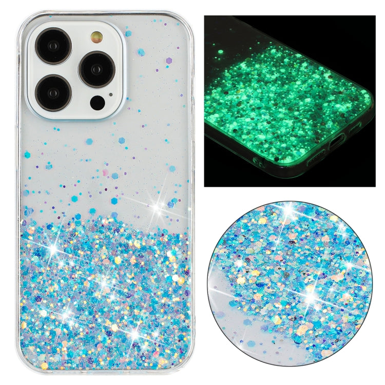 Transparent Frame Noctilucent Glitter Powder TPU Phone Case, For iPhone 14 Plus, For iPhone 14, For iPhone 14 Pro, For iPhone 14 Pro Max
