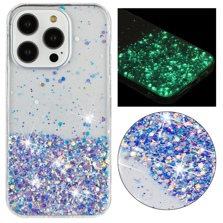 Transparent Frame Noctilucent Glitter Powder TPU Phone Case, For iPhone 14 Plus, For iPhone 14, For iPhone 14 Pro, For iPhone 14 Pro Max