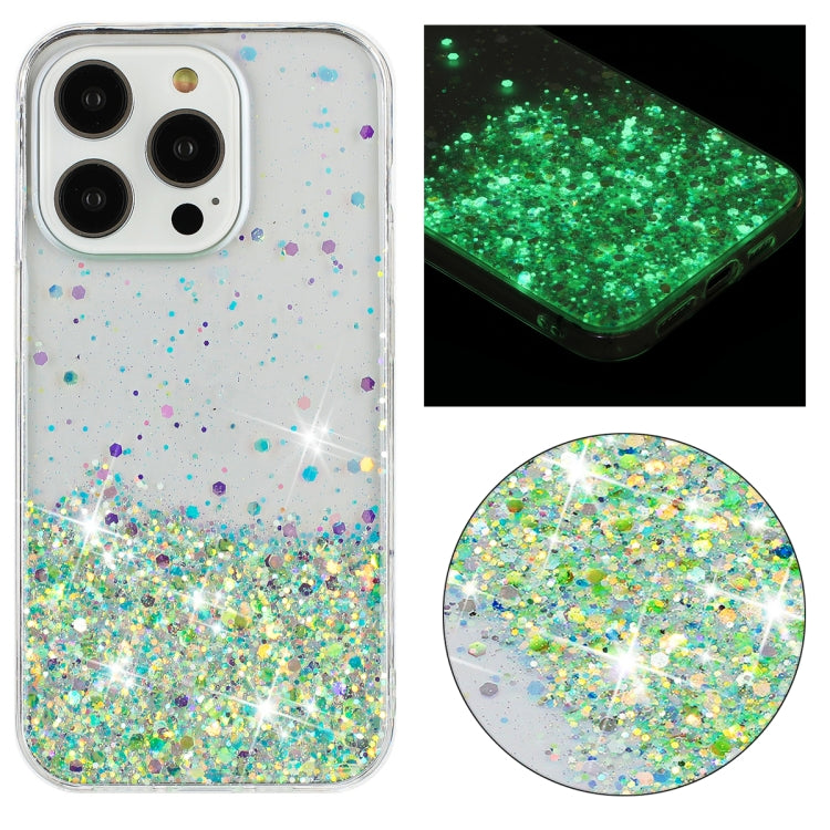Transparent Frame Noctilucent Glitter Powder TPU Phone Case, For iPhone 14 Plus, For iPhone 14, For iPhone 14 Pro, For iPhone 14 Pro Max