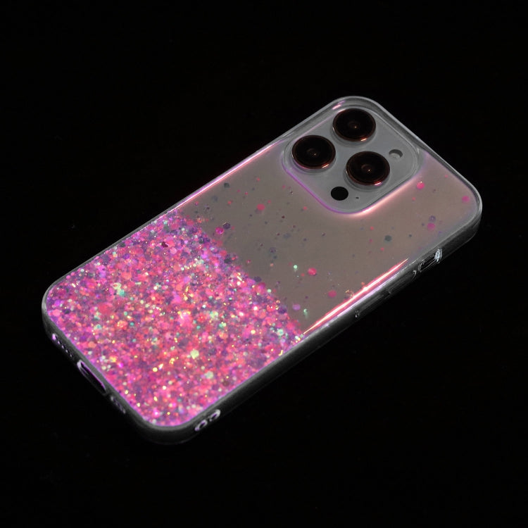 Transparent Frame Noctilucent Glitter Powder TPU Phone Case, For iPhone 15 Pro Max, For iPhone 15 Pro, For iPhone 15 Plus, For iPhone 15