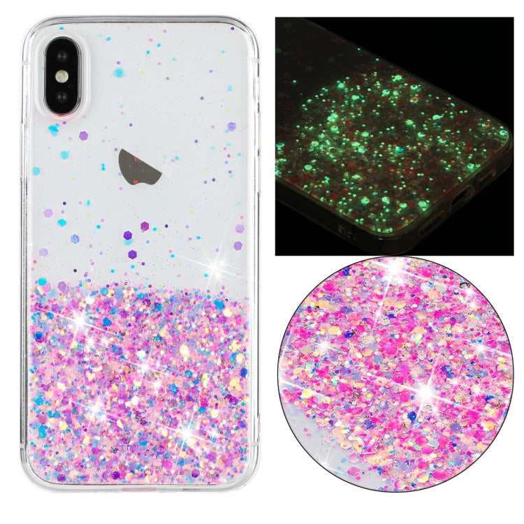 Transparent Frame Noctilucent Glitter Powder TPU Phone Case, For iPhone XR, For iPhone XS Max, For iPhone X, For iPhone 8 Plus / 7 Plus