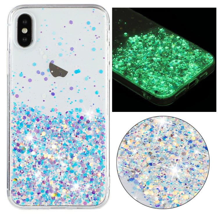 Transparent Frame Noctilucent Glitter Powder TPU Phone Case, For iPhone XR, For iPhone XS Max, For iPhone X, For iPhone 8 Plus / 7 Plus