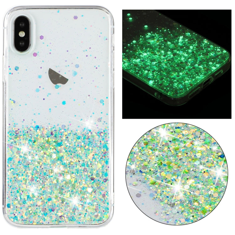 Transparent Frame Noctilucent Glitter Powder TPU Phone Case, For iPhone XR, For iPhone XS Max, For iPhone X, For iPhone 8 Plus / 7 Plus