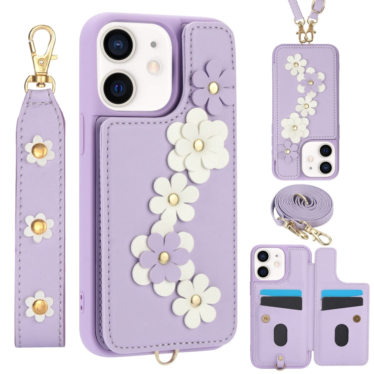 Crossbody Flower Pattern Leather Phone Case, For iPhone 12 Pro Max, For iPhone 11 Pro Max, For iPhone 11, For iPhone 11 Pro