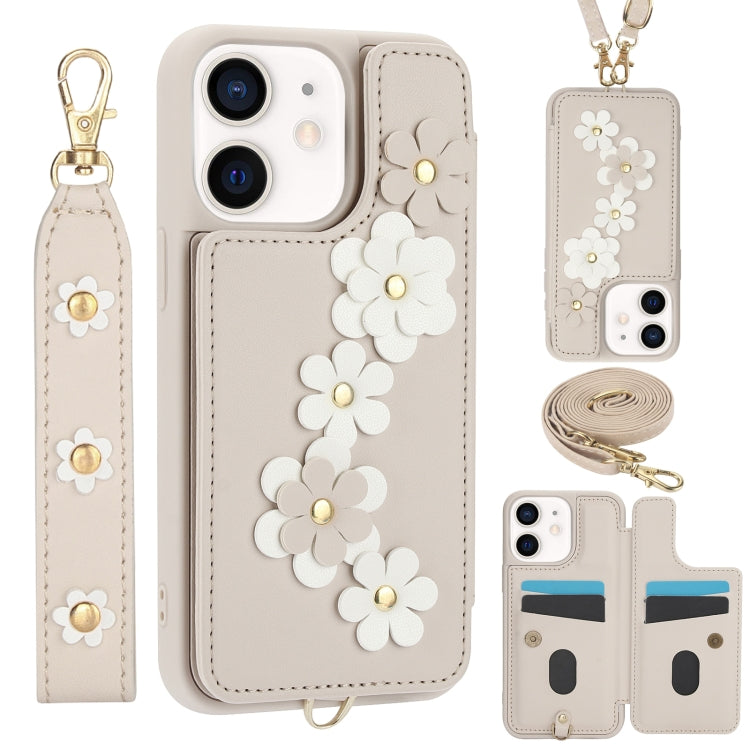 Crossbody Flower Pattern Leather Phone Case, For iPhone SE 2022 / SE 2020, For iPhone 13 Pro Max, For iPhone 13 Pro, For iPhone 12 / 12 Pro