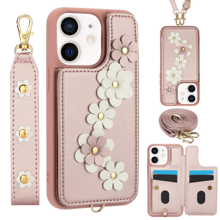 Crossbody Flower Pattern Leather Phone Case, For iPhone SE 2022 / SE 2020, For iPhone 13 Pro Max, For iPhone 13 Pro, For iPhone 12 / 12 Pro