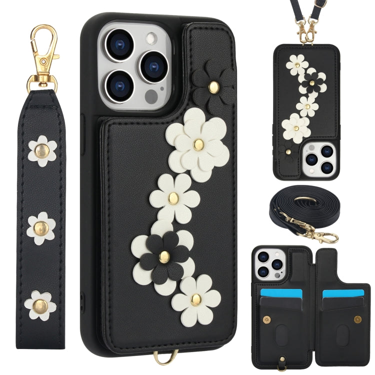 Crossbody Flower Pattern Leather Phone Case, For iPhone SE 2022 / SE 2020, For iPhone 13 Pro Max, For iPhone 13 Pro, For iPhone 12 / 12 Pro