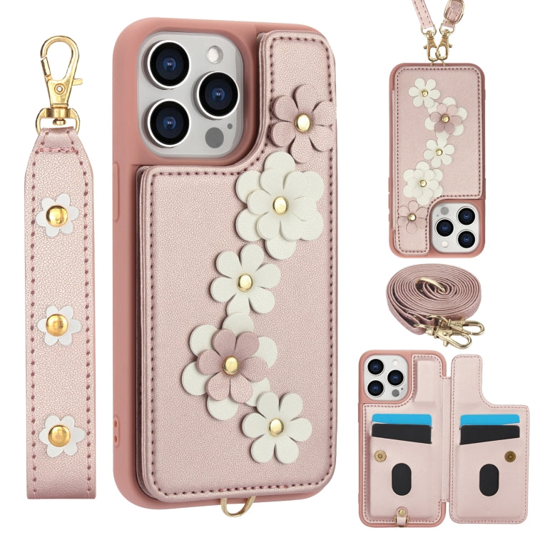 Crossbody Flower Pattern Leather Phone Case, For iPhone SE 2022 / SE 2020, For iPhone 13 Pro Max, For iPhone 13 Pro, For iPhone 12 / 12 Pro