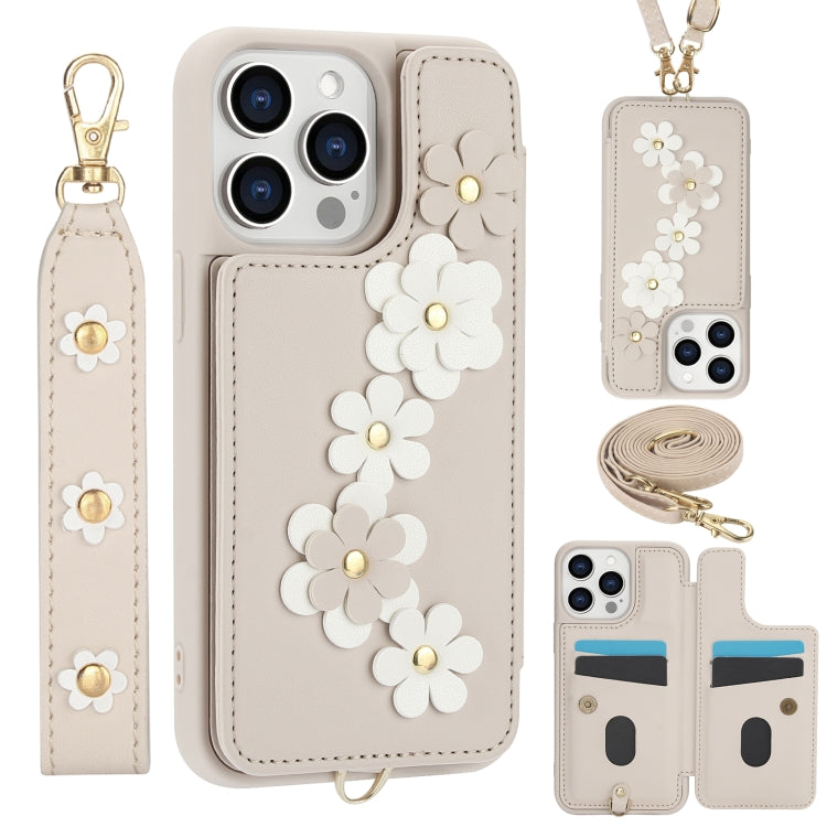 Crossbody Flower Pattern Leather Phone Case, For iPhone SE 2022 / SE 2020, For iPhone 13 Pro Max, For iPhone 13 Pro, For iPhone 12 / 12 Pro