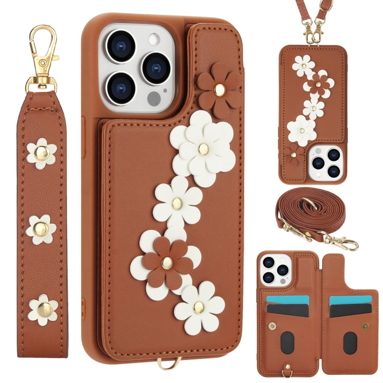 Crossbody Flower Pattern Leather Phone Case, For iPhone SE 2022 / SE 2020, For iPhone 13 Pro Max, For iPhone 13 Pro, For iPhone 12 / 12 Pro