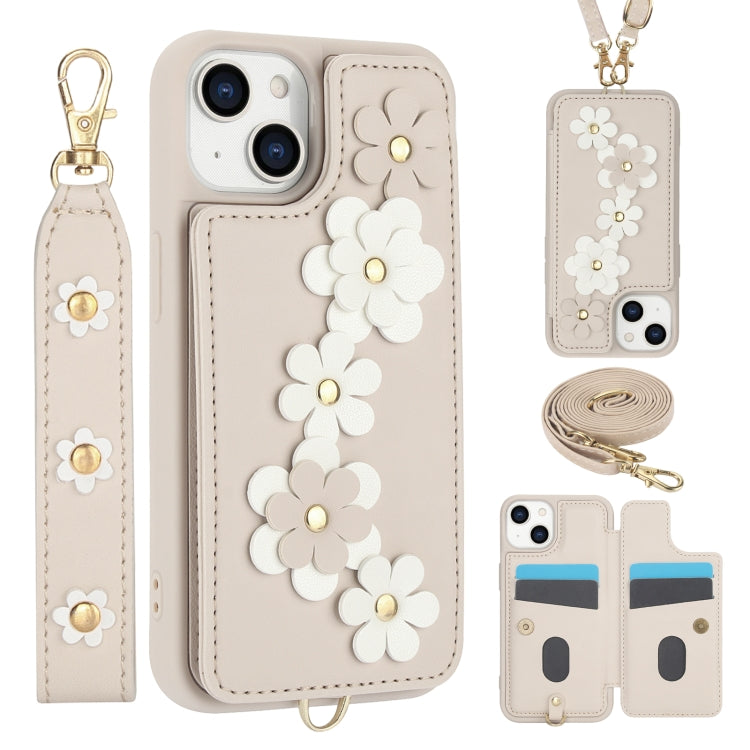 Crossbody Flower Pattern Leather Phone Case, For iPhone 16e, For iPhone 15 Pro Max, For iPhone 15 Pro, For iPhone 15 Plus / 14 Plus