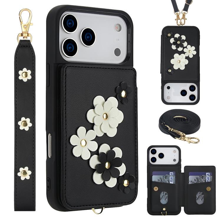 Crossbody Flower Pattern Leather Phone Case, For iPhone 17 Pro Max, For iPhone 17 Pro, For iPhone 17, For iPhone Air