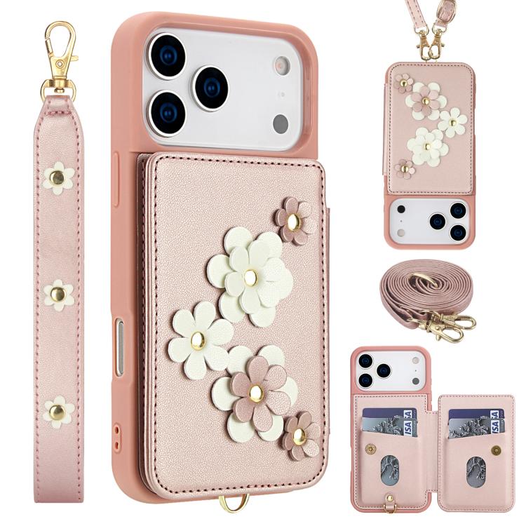 Crossbody Flower Pattern Leather Phone Case, For iPhone 17 Pro Max, For iPhone 17 Pro, For iPhone 17, For iPhone Air