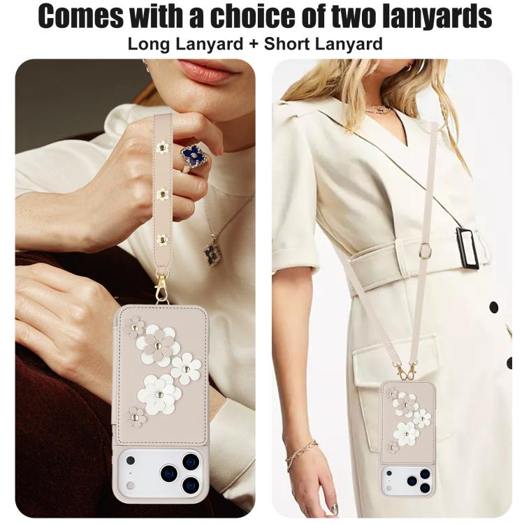 Crossbody Flower Pattern Leather Phone Case, For iPhone 17 Pro Max, For iPhone 17 Pro, For iPhone 17, For iPhone Air