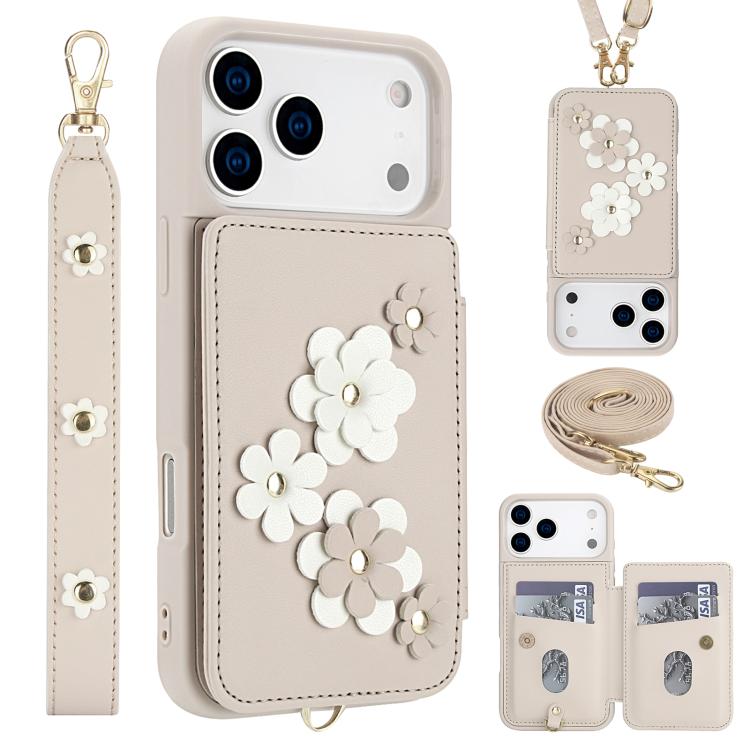 Crossbody Flower Pattern Leather Phone Case, For iPhone 17 Pro Max, For iPhone 17 Pro, For iPhone 17, For iPhone Air