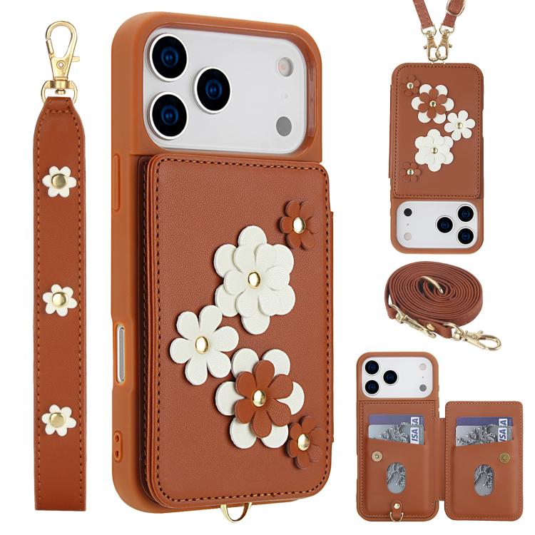 Crossbody Flower Pattern Leather Phone Case, For iPhone 17 Pro Max, For iPhone 17 Pro, For iPhone 17, For iPhone Air
