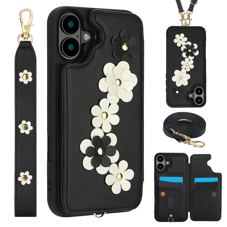 Crossbody Flower Pattern Leather Phone Case, For iPhone 17 Pro Max, For iPhone 17 Pro, For iPhone 17, For iPhone Air