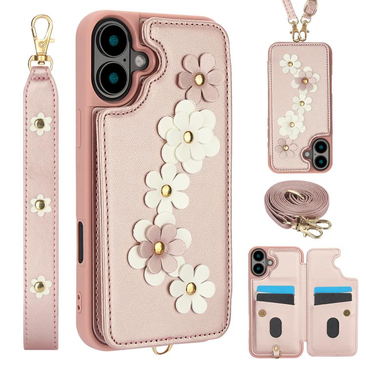 Crossbody Flower Pattern Leather Phone Case, For iPhone 17 Pro Max, For iPhone 17 Pro, For iPhone 17, For iPhone Air