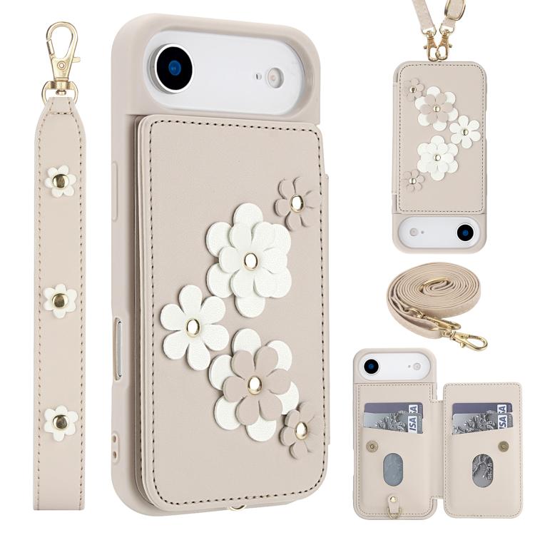 Crossbody Flower Pattern Leather Phone Case, For iPhone 16e, For iPhone 15 Pro Max, For iPhone 15 Pro, For iPhone 15 Plus / 14 Plus