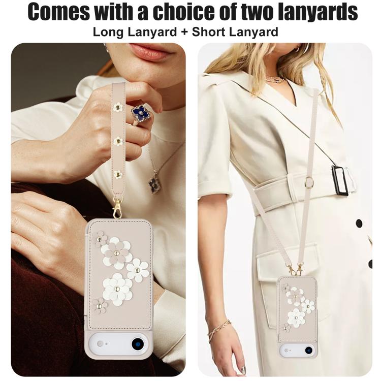Crossbody Flower Pattern Leather Phone Case, For iPhone 16e, For iPhone 15 Pro Max, For iPhone 15 Pro, For iPhone 15 Plus / 14 Plus