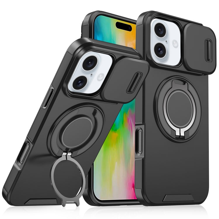 Sliding Camshield Ring Holder Phone Case, For iPhone 16e, For iPhone 16 Pro Max, For iPhone 16 Pro, For iPhone 16 Plus