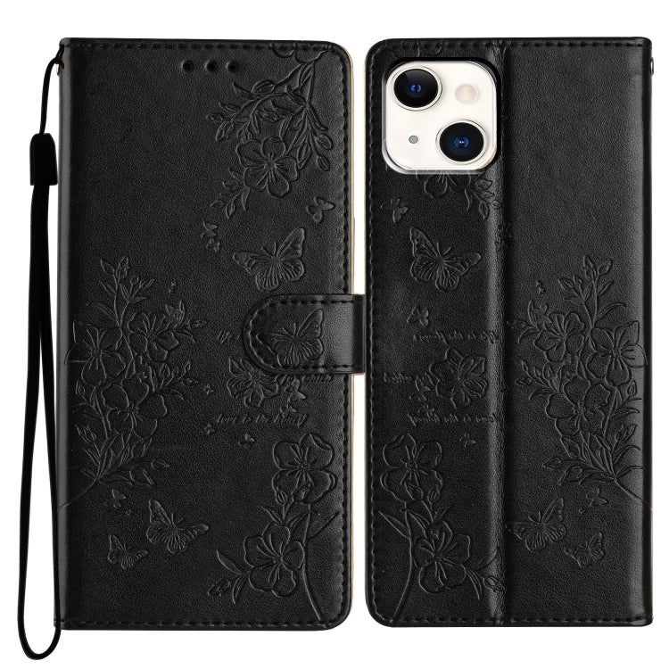 Butterflies and Flowers Leather Phone Case, For iPhone 15, For iPhone 14 Plus, For iPhone 14, For iPhone 14 Pro
