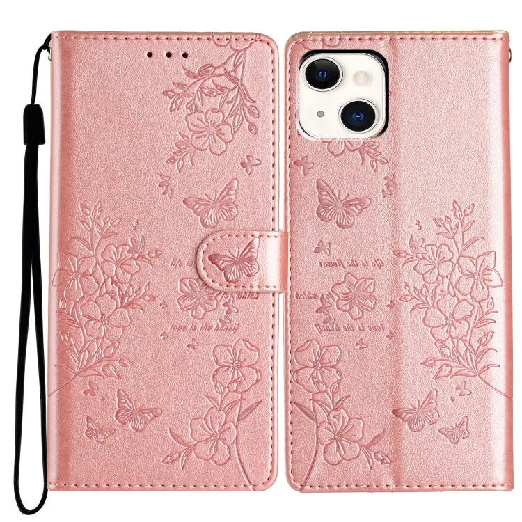 Butterflies and Flowers Leather Phone Case, For iPhone 15, For iPhone 14 Plus, For iPhone 14, For iPhone 14 Pro