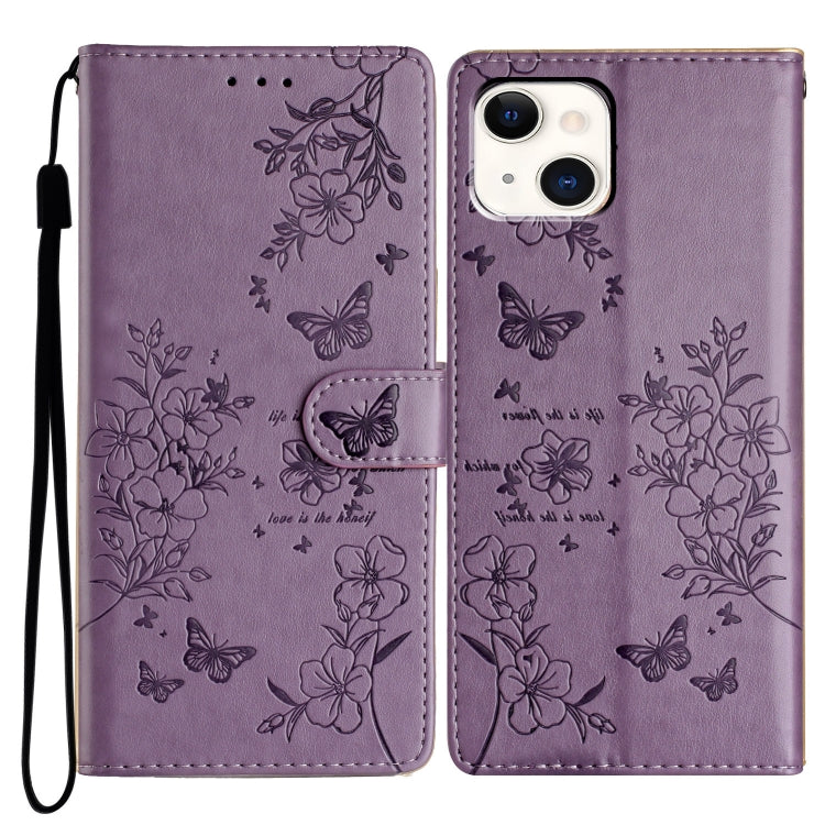 Butterflies and Flowers Leather Phone Case, For iPhone 15, For iPhone 14 Plus, For iPhone 14, For iPhone 14 Pro